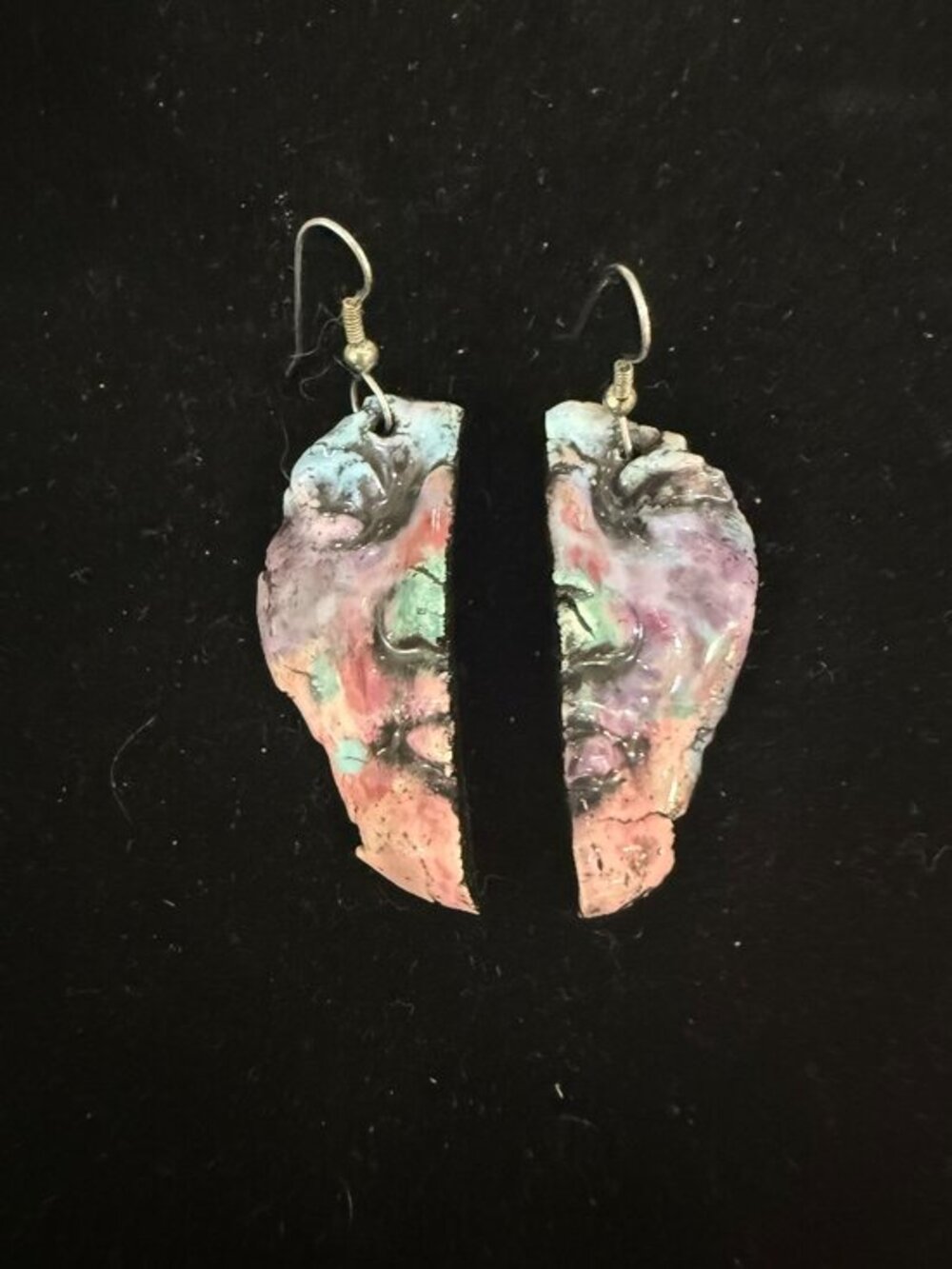 vintage retro half face mask earrings, ceramic, handmade
